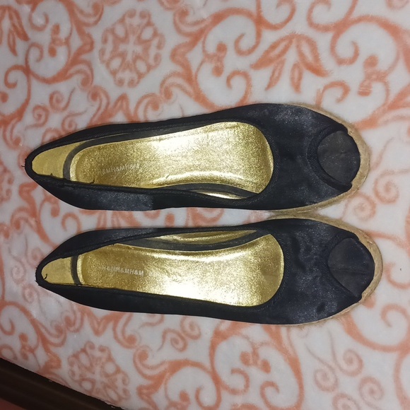 2 pair H&M Satin Espadrille Peep Toe Wedge 1 Black 1 Magenta - Picture 8 of 16